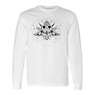 Lotus Flower Evil Eye Mandala V-Neck Long Sleeve T-Shirt T-Shirt | Mazezy
