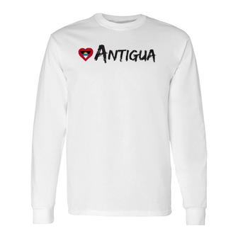 Love Antigua Heart Country Flag Souvenir Long Sleeve T-Shirt T-Shirt | Mazezy