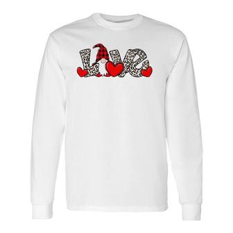 Love Gnomes Leopard Plaid Heart Valentine Clothes Long Sleeve T-Shirt T-Shirt | Mazezy