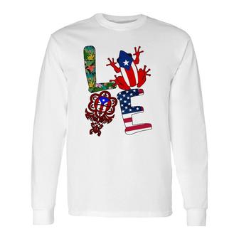 Love Puerto Rico Puerto Rican Flag Symbols Frog Atabey American Flag Floral Long Sleeve T-Shirt | Mazezy