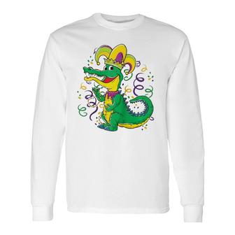 Mardi Gras Crocodile Alligator Jester Hat Long Sleeve T-Shirt T-Shirt | Mazezy