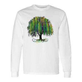 Mardi Gras Tree Beads New Orleans 2022 Watercolor Vintage Raglan Baseball Tee Long Sleeve T-Shirt T-Shirt | Mazezy