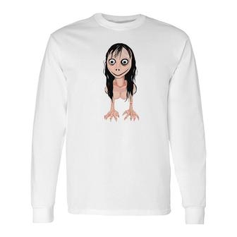 Momo Creepy Face Spooky Halloween Momo Long Sleeve T-Shirt - Thegiftio UK