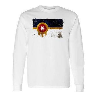 New Tulsa Flag Vintage Distressed Tulsa Oklahoma Raglan Baseball Tee Long Sleeve T-Shirt T-Shirt | Mazezy