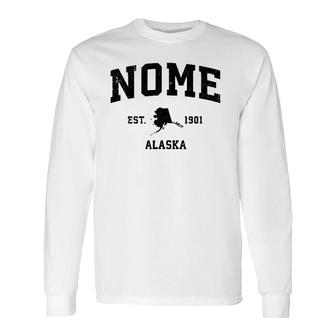 Nome Alaska Ak Vintage Sports Black Print Long Sleeve T-Shirt T-Shirt | Mazezy