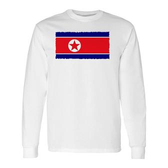 North Korea Flag Distressed Long Sleeve T-Shirt T-Shirt | Mazezy