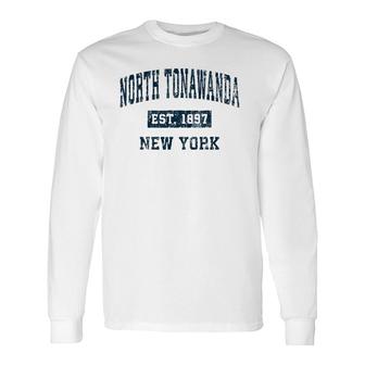 North Tonawanda New York Ny Vintage Sports Navy Print Long Sleeve T-Shirt T-Shirt | Mazezy
