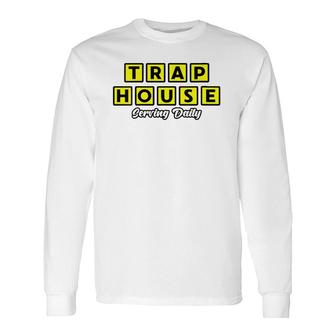 The Original Trap House Waffle Black V-Neck Long Sleeve T-Shirt T-Shirt | Mazezy