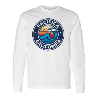 Pacifica California Ca Vintage Nautical Waves Long Sleeve T-Shirt T-Shirt | Mazezy