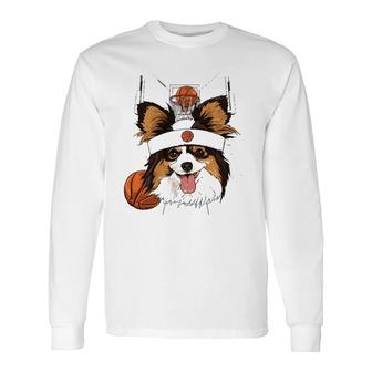 Papillon Basketball Dog Lovers Basketball Player Long Sleeve T-Shirt T-Shirt | Mazezy