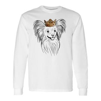 Papillon Dog Wearing Crown Long Sleeve T-Shirt | Mazezy