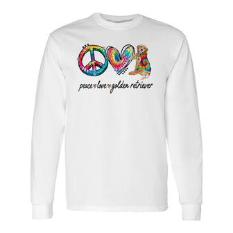 Peace Love Golden Retriever Tie Dye Rainbow Dog Lover V-Neck Long Sleeve T-Shirt T-Shirt | Mazezy