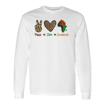 Peace Love Juneteenth Black Pride Independence Day Leopard V-Neck Long Sleeve T-Shirt T-Shirt | Mazezy