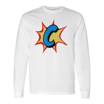 Personalized Comic Book, Letter Initial C, Cartoon Long Sleeve T-Shirt T-Shirt | Mazezy