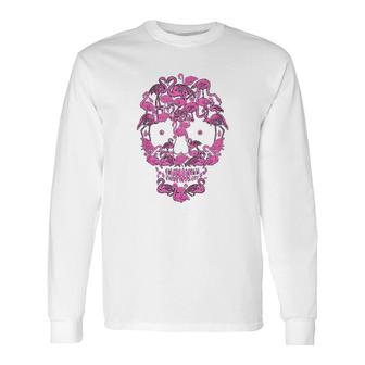 Pink Skull Flamingo Long Sleeve T-Shirt T-Shirt | Mazezy