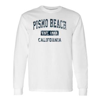 Pismo Beach California Ca Vintage Sports Navy Print Zip Long Sleeve T-Shirt T-Shirt | Mazezy