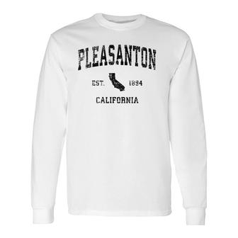 Pleasanton California Ca Vintage Sports Black Print Long Sleeve T-Shirt T-Shirt | Mazezy