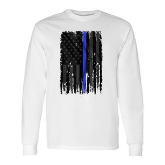 Police Blue Lives Matter Distressed Us Flag Thin Blue Line Long Sleeve T-Shirt T-Shirt | Mazezy