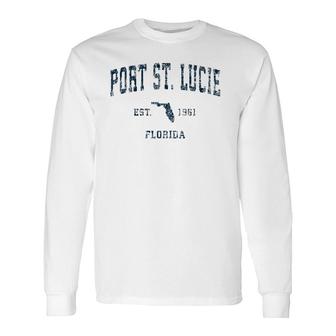 Port St Lucie Florida Fl Vintage Sports Navy Print Long Sleeve T-Shirt T-Shirt | Mazezy