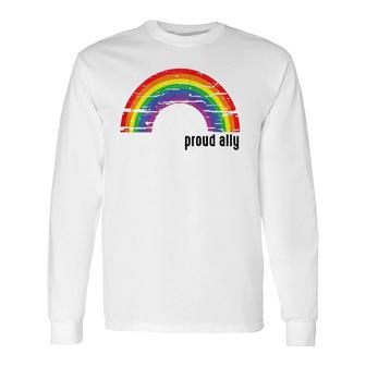 Proud Ally Lgbt Gay Pride For Friends Retro Rainbow Long Sleeve T-Shirt T-Shirt | Mazezy