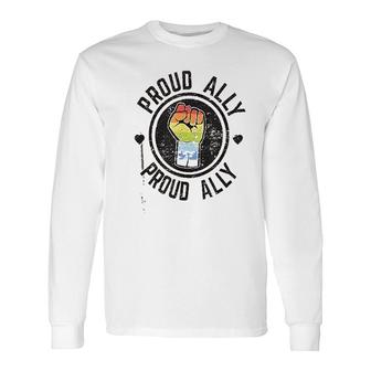 Proud Ally Lgbtq Gay Pride Parade Retro Circle Long Sleeve T-Shirt - Thegiftio UK