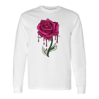 Red Rose Bleeding Floral Long Sleeve T-Shirt T-Shirt | Mazezy UK