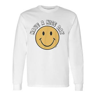 Retro Kid Adult Puck Smile Face Have A Nice Day Smile Happy Face Long Sleeve T-Shirt - Seseable