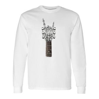 Rock On Guitar Neck With A Sweet Rock & Roll Skeleton Hand Long Sleeve T-Shirt T-Shirt | Mazezy