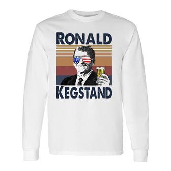 Ronald Kegstand 4Th Of July Independence Day Us Flag Retro Long Sleeve T-Shirt T-Shirt | Mazezy