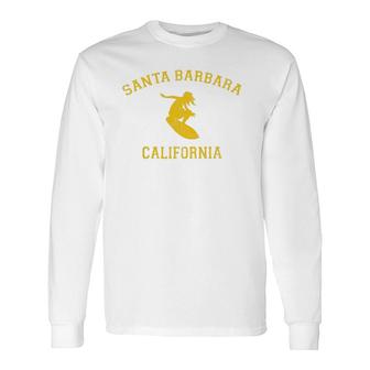 Santa Barbara California College-Style Woman Surfing Long Sleeve T-Shirt T-Shirt | Mazezy