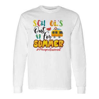 School's Out For Summer Paraprofessional Beach Vacation Van Car And Flip-Flops Long Sleeve T-Shirt T-Shirt | Mazezy