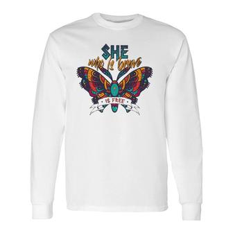 She Who Is Brave Is Free Vintage Butterfly Color Long Sleeve T-Shirt T-Shirt | Mazezy