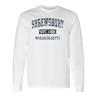 Shrewsbury Massachusetts Ma Vintage Sports Navy Print Long Sleeve T-Shirt T-Shirt | Mazezy
