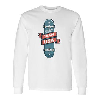 Skateboarding Usa Support The Team Usa Flag Skateboard Long Sleeve T-Shirt T-Shirt | Mazezy