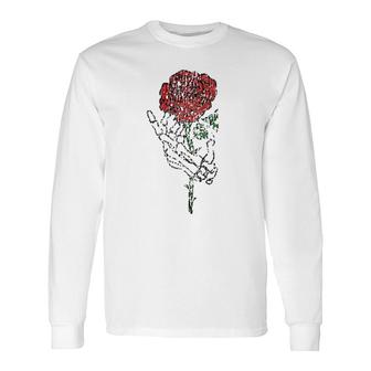 Skeleton Hand Holding Rose Tattoo Clothing Vintage Long Sleeve T-Shirt T-Shirt | Mazezy