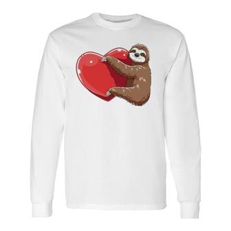 Sloth Heart Valentine's Day Sloth Lovers Sloth Hugging Heart Long Sleeve T-Shirt T-Shirt | Mazezy AU