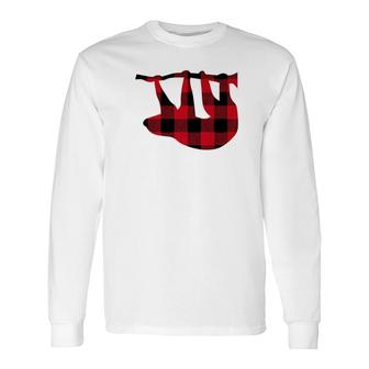 Sloth Red Plaid Buffalo Matching Pajama Long Sleeve T-Shirt - Thegiftio UK