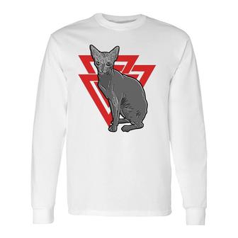 Sphynx Cat Gothic Death Metal Valknut Long Sleeve T-Shirt T-Shirt | Mazezy