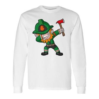 St Patrick's Day Firefighter Dabbing Leprechaun Fireman Irish Long Sleeve T-Shirt T-Shirt | Mazezy