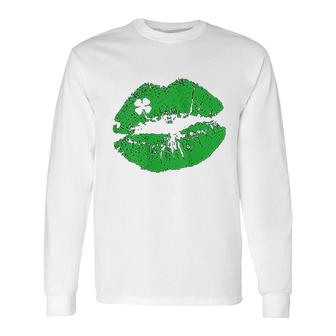 St Patricks Day Green Kissing Lips Kiss Cute Irish Shamrock Long Sleeve T-Shirt - Thegiftio UK