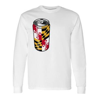 State Of Maryland Flag Beer Can Drinking Tee Md Long Sleeve T-Shirt T-Shirt | Mazezy