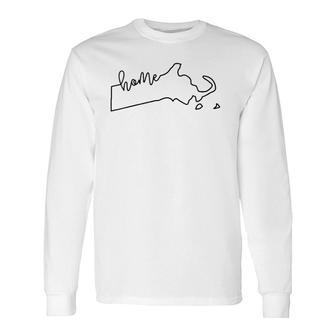 State Of Massachusetts Outline With Home Script V-Neck Long Sleeve T-Shirt T-Shirt | Mazezy