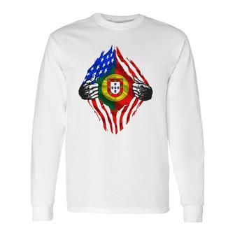 Super Portuguese Heritage Portugal Roots American Flag Long Sleeve T-Shirt | Mazezy