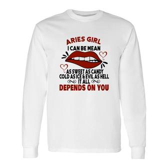 Sweet As Candy Cold As Ice Aries Girl Lip Birthday Long Sleeve T-Shirt - Seseable
