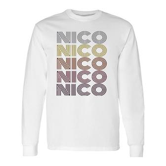 Graphic Tee First Name Nico Retro Pattern Vintage Style Long Sleeve T-Shirt | Mazezy