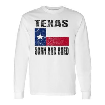 Texas Born And Bred Vintage Texas Flag V-Neck Long Sleeve T-Shirt T-Shirt | Mazezy AU