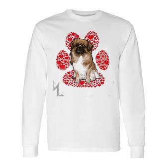 Tibetan Spaniel Valentine's Day Dog Love Paw Long Sleeve T-Shirt | Mazezy