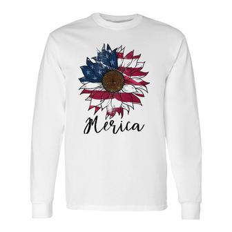 Tie Dye American Flag Sunflower 4Th July Graphic Plus Size Long Sleeve T-Shirt T-Shirt | Mazezy