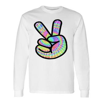 Tie-Dye Peace Sign Love Happy Colorful Tie-Dye Hippie Finger Long Sleeve T-Shirt T-Shirt | Mazezy