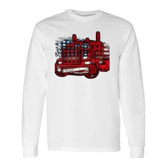 Truck Driver American Flag Trucker Semi Truck Long Sleeve T-Shirt | Mazezy